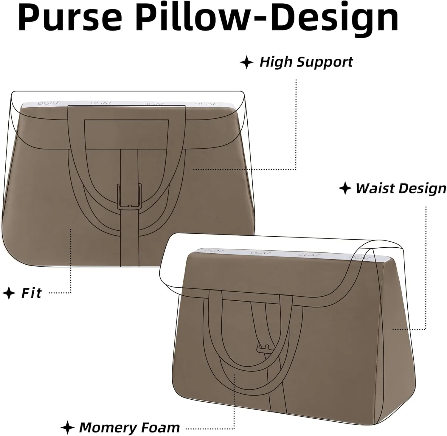 DGAZ Purse Pillow Insert for Hermes Halzan Bags, Memory Foam, Silky Pillow Shaper for Luxury Handbags(Etoupe Grey,Halzan25)