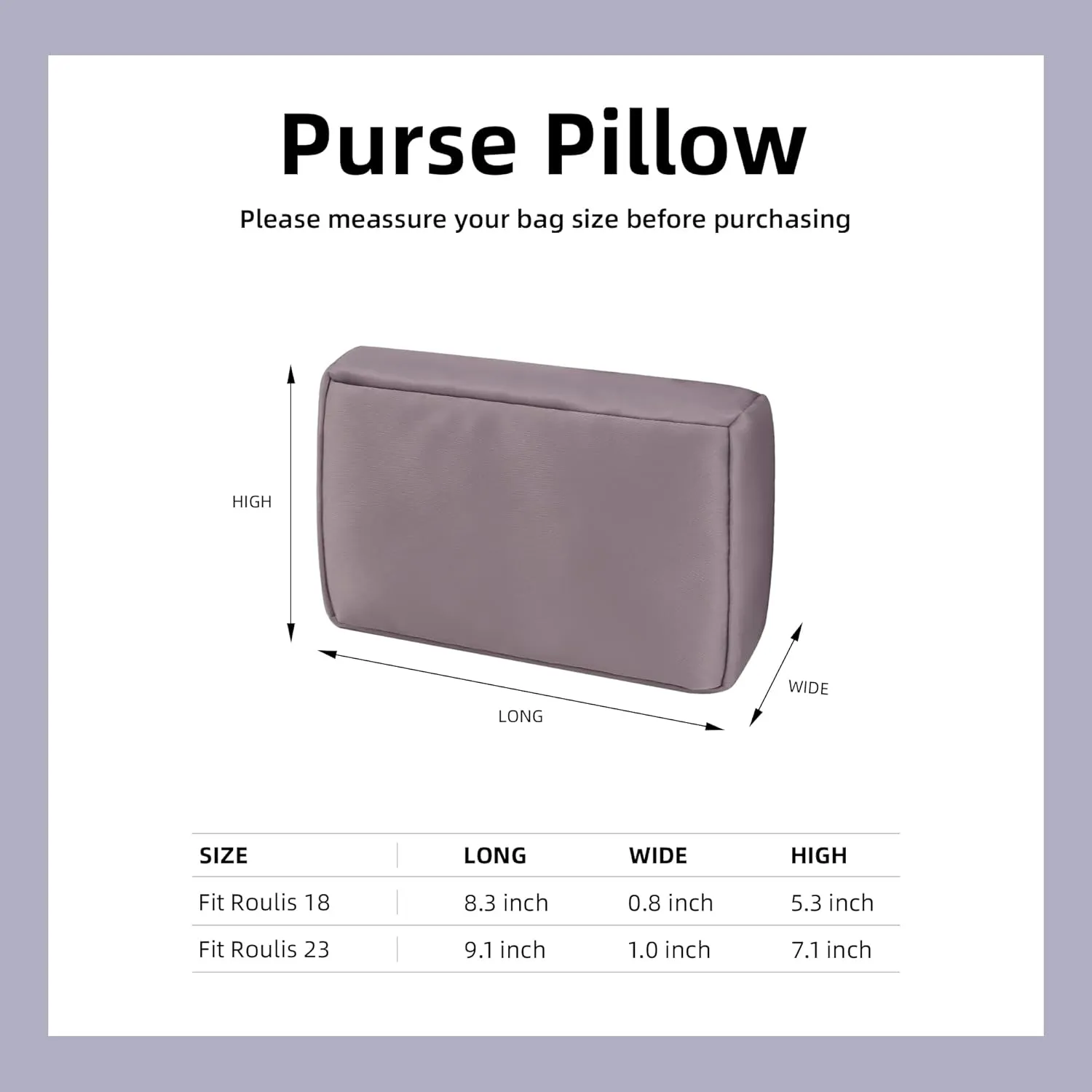 DGAZ Purse Pillow Insert for Hermes Roulis bags, Memory Foam, Silky Pillow Shaper for Luxury Handbags(Konjac Purple,Roulis18)