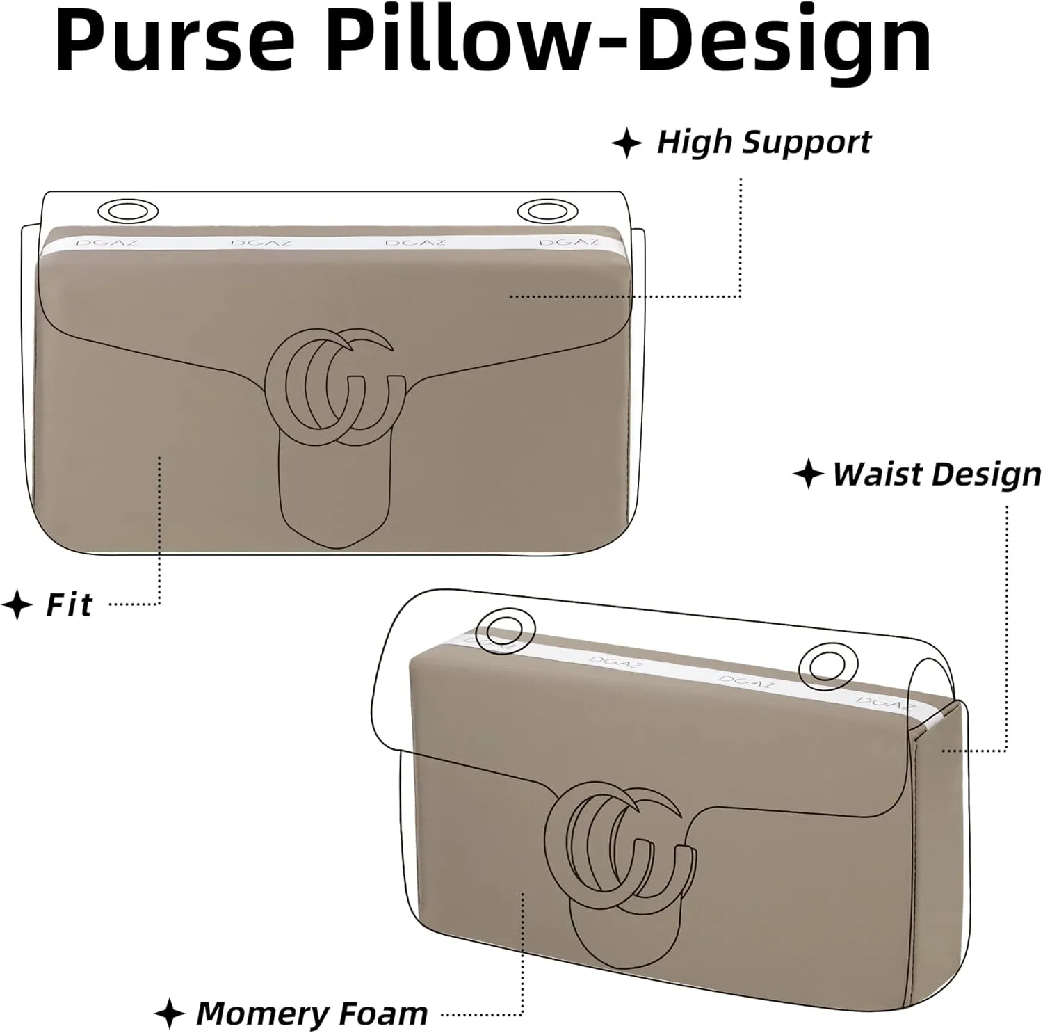 DGAZ Purse Pillow Shaper Insert for Gucci Marmont Bag, Silky Pillow Shaper for Luxury Handbags(Gris Tourterelle,Marmont26)