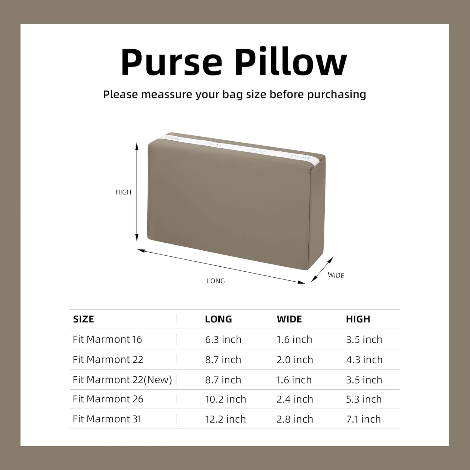 DGAZ Purse Pillow Shaper Insert for Gucci Marmont Bag, Silky Pillow Shaper for Luxury Handbags(Gris Tourterelle,Marmont26)