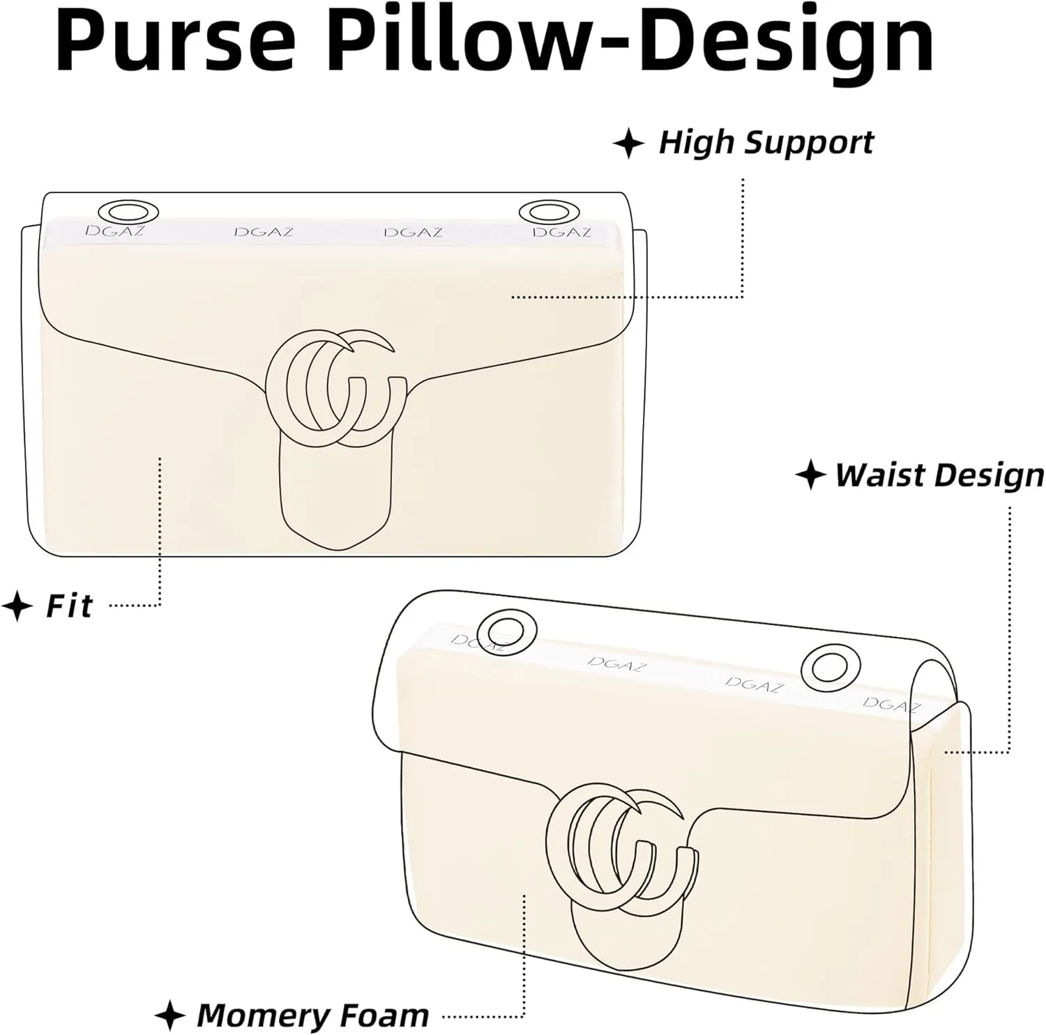DGAZ Purse Pillow Shaper Insert for Gucci Marmont Bag, Silky Pillow Shaper for Luxury Handbags(Nata,Marmont26)