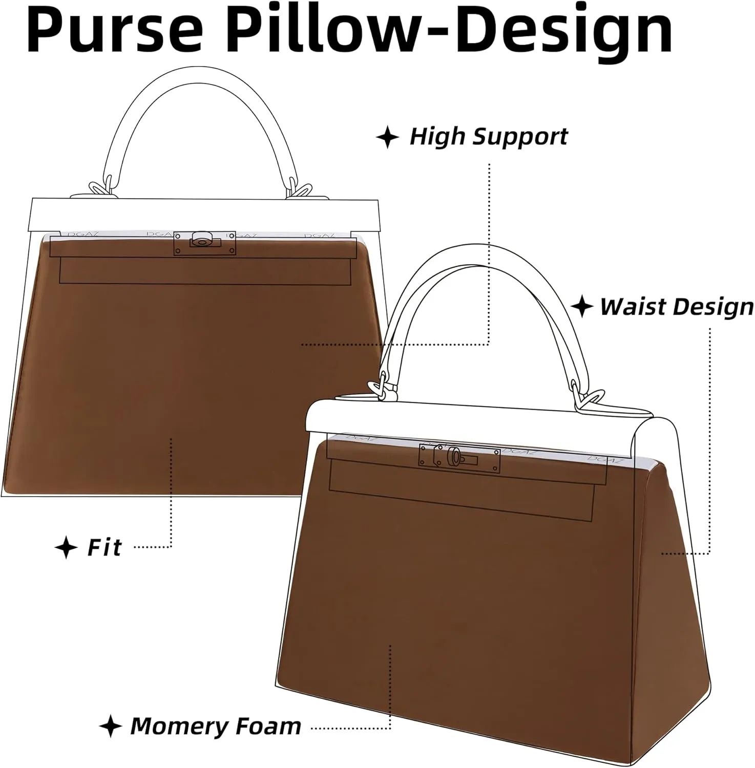 DGAZ Purse Pillow Shaper Insert for Hermes Kelly Bags, Silky Pillow Shaper for Luxury Handbags(Gold,KLmini2)