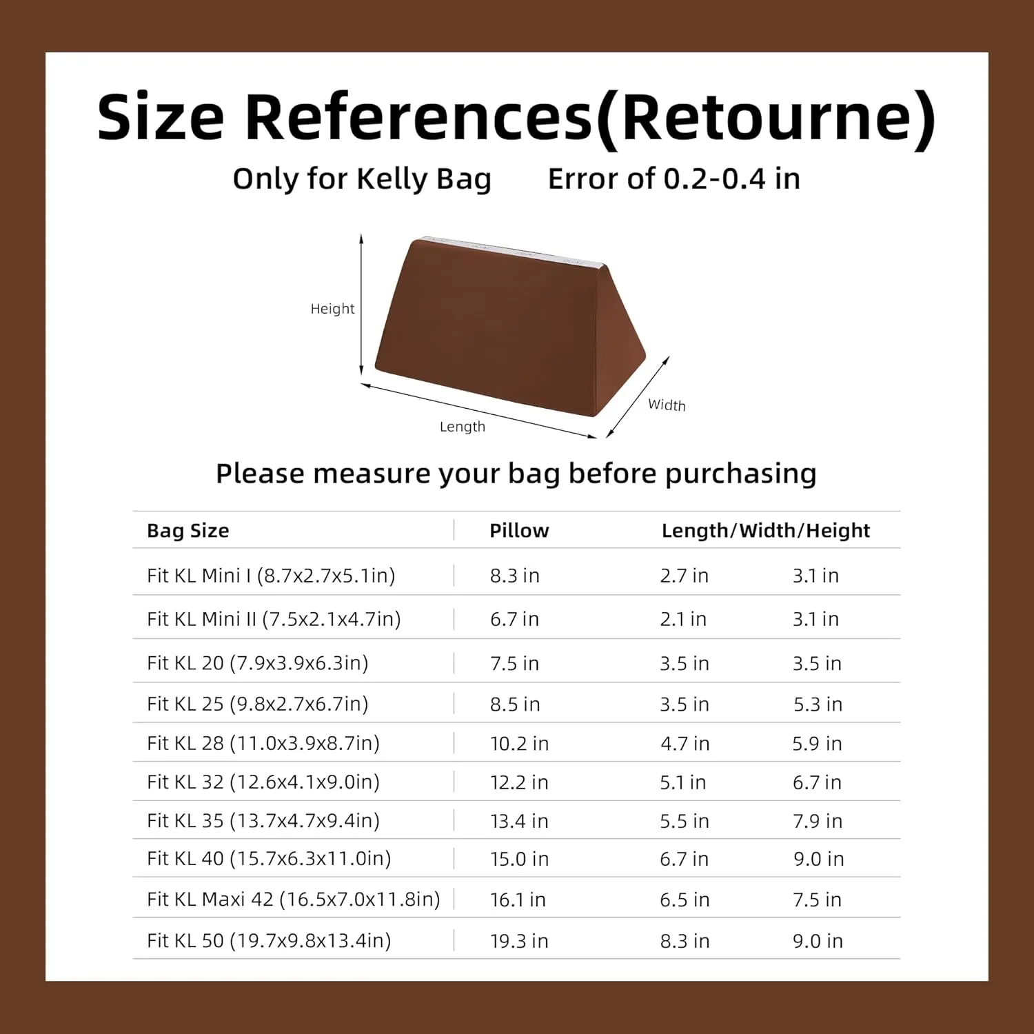 DGAZ Purse Pillow Shaper Insert for Hermes Kelly Bags, Silky Pillow Shaper for Luxury Handbags(Gold,KLmini2)