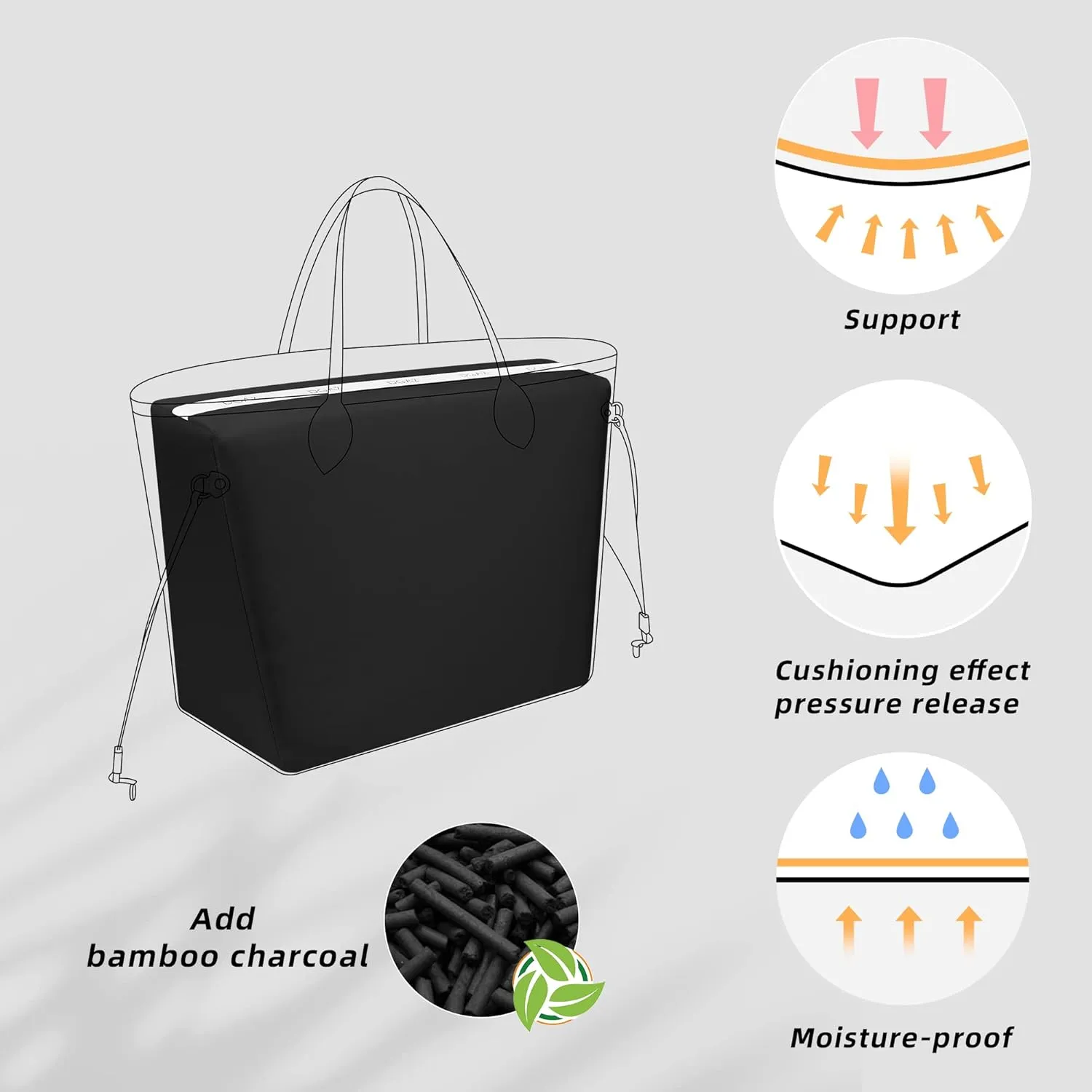 DGAZ Purse Pillow Shaper Insert for Neverfullbag, Silky Pillow Shaper for Luxury Handbags(Black,MM)