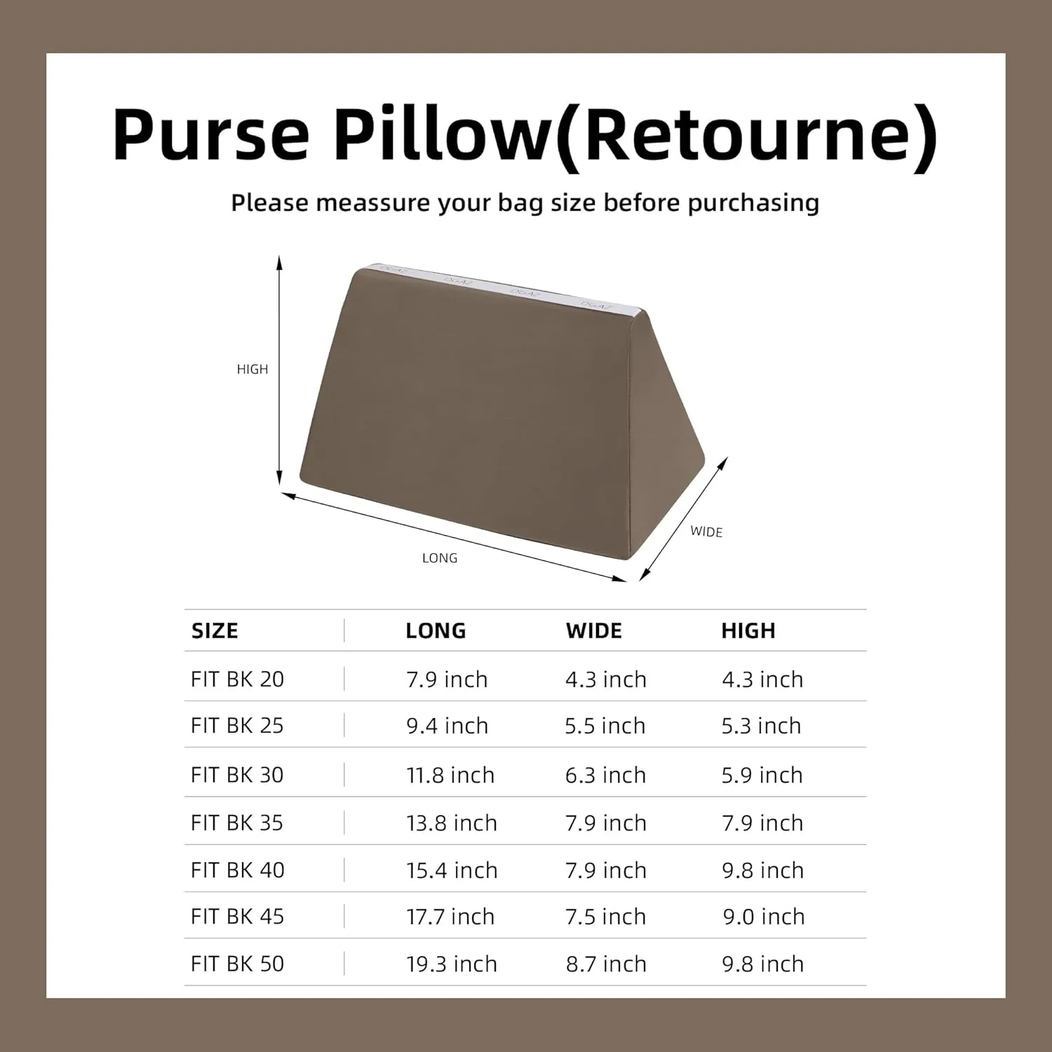 DGAZ Purse Pillow Shaper Insert,Luxury Handbag Tote Shapers, Memory Foam- Fits Birkin 20/25/30/35/40/45/50 Bag(Etoupe Grey,BK25 Retourne)