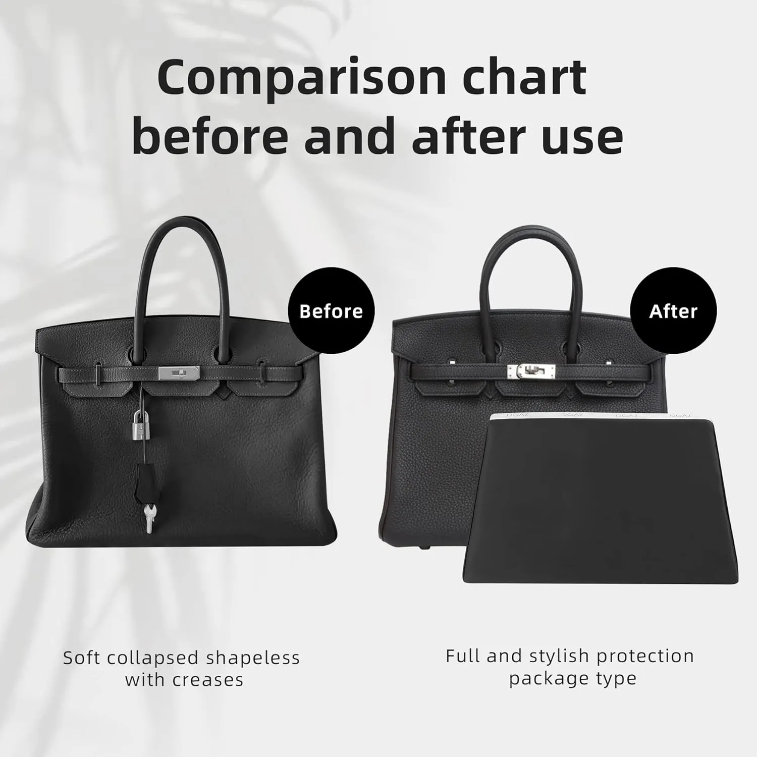 DGAZ Purse Pillow Shaper Insert,Luxury Handbag Tote Shapers, Memory Foam- Fits Birkin 25/30/35/40 Bag (Black, BK30 Retourne)