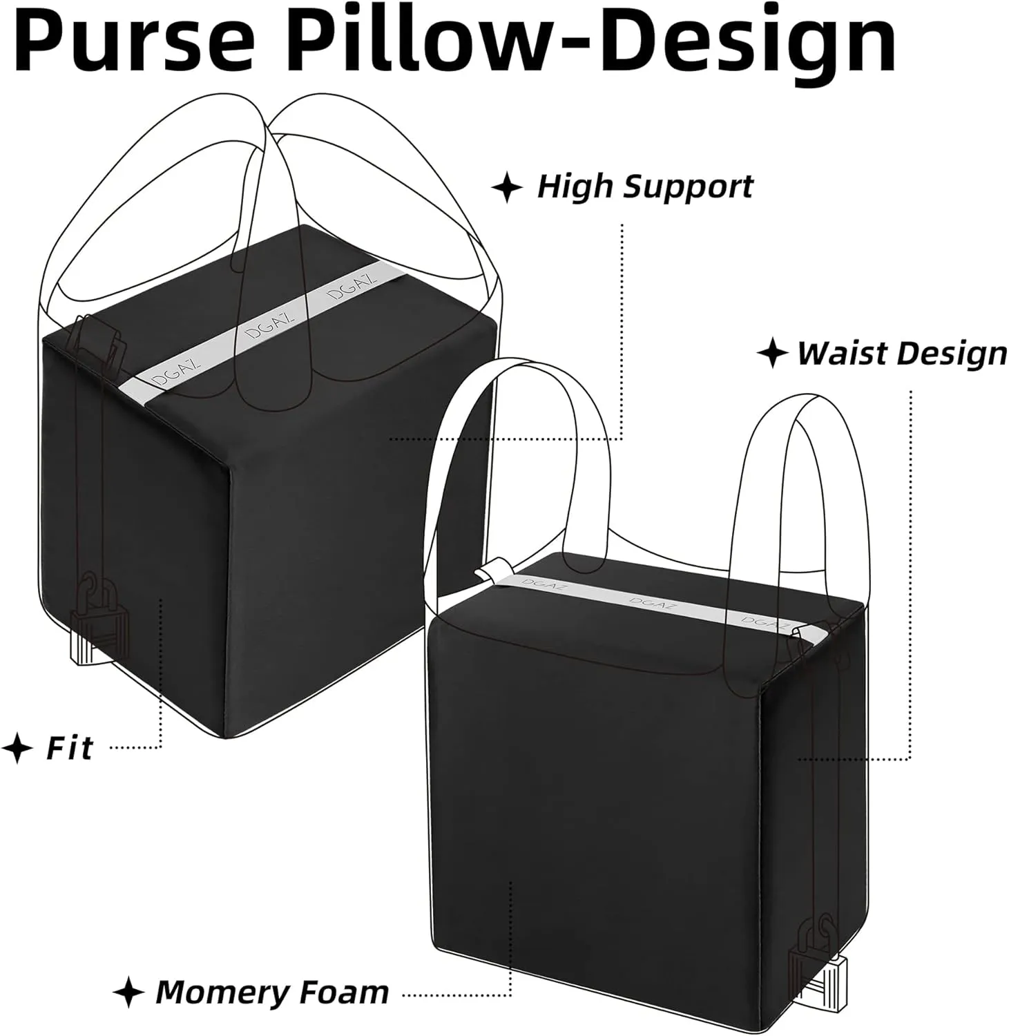 DGAZ Purse Pillow Shaper Insert,Luxury Handbag Tote Shapers, Memory Foam- Fits picotin18/22Bags (Black,PC22)