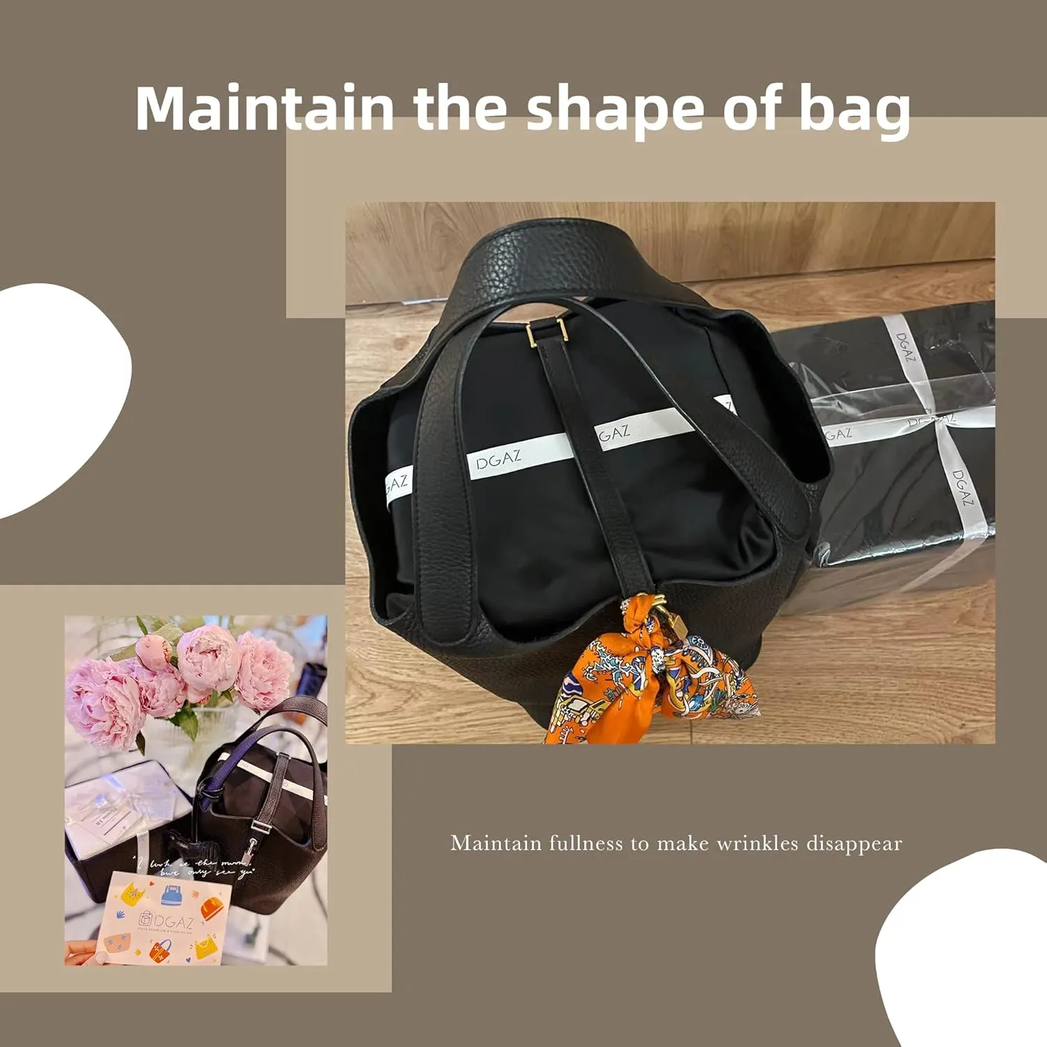 DGAZ Purse Pillow Shaper Insert,Luxury Handbag Tote Shapers, Memory Foam- Fits picotin18/22Bags (Black,PC22)
