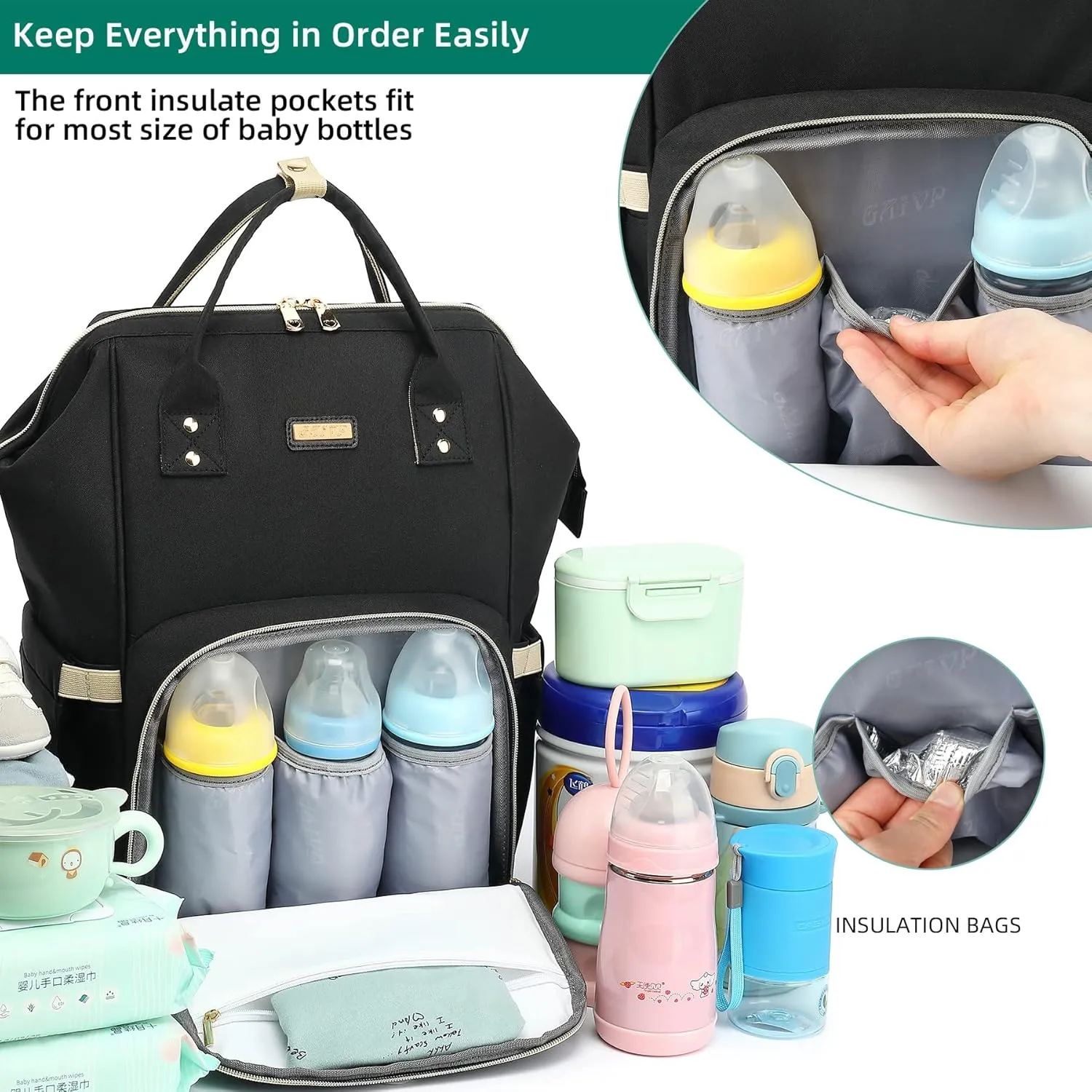 Diaper Bag Backpack, Diaper Bags for Baby Girls Boys, Baby Bags for Moms Dads, Nappy Changing Bag with Insulated Pockets,Multi-functional Waterproof Backpack with Stroller straps-Black