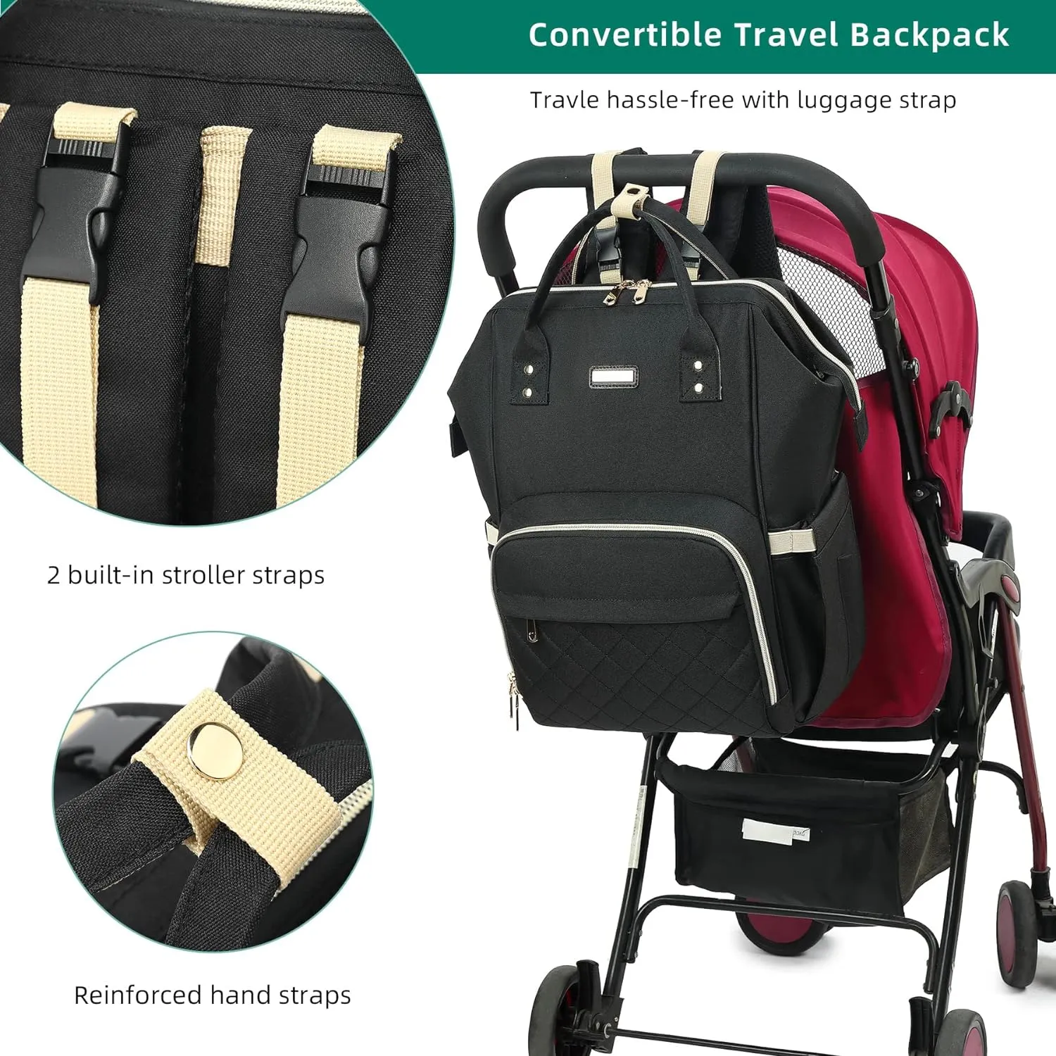 Diaper Bag Backpack, Diaper Bags for Baby Girls Boys, Baby Bags for Moms Dads, Nappy Changing Bag with Insulated Pockets,Multi-functional Waterproof Backpack with Stroller straps-Black