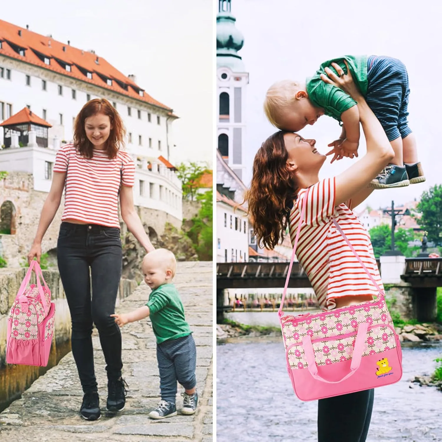 Diaper Bag Tote Set,5PCS Diaper Bags for Baby Girl Travel Diaper Tote Multifunctional Diaper Changing Bags