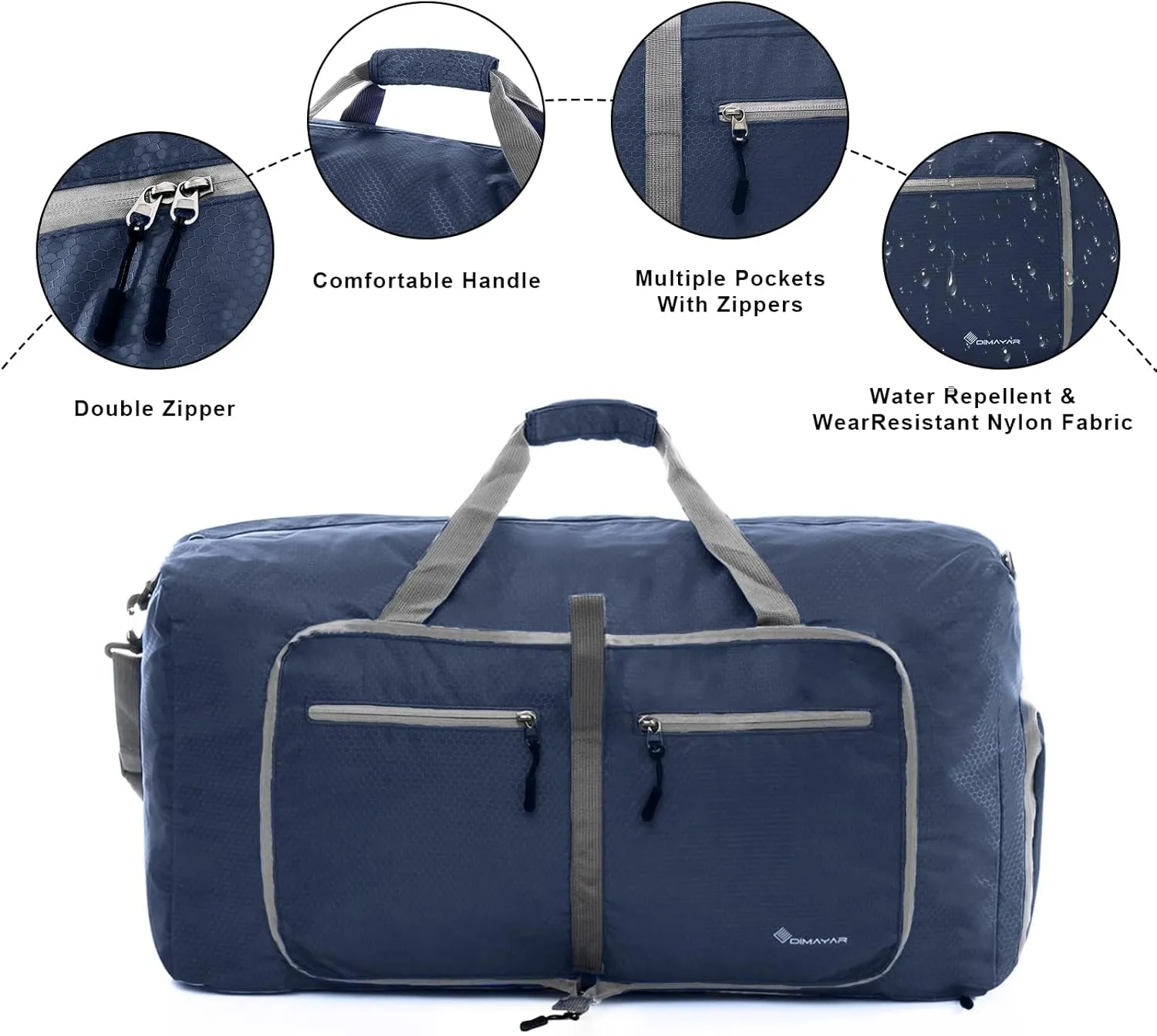Dimayar Travel Duffle Bag for Men Women - Foldable Duffel Bag with Shoes Compartment - Overnight Bags Waterproof & Tear Resistant(115L,Dark Blue)