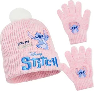 Disney Stitch Beanie Hat and Gloves Set for Girls & Teenagers, 2 Piece Set for Outdoor or Travel, Kids Winter Accessories