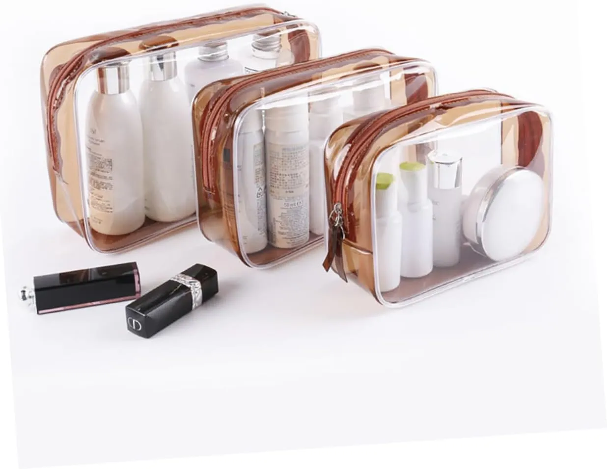 DOITOOL 3pcs Women Organizer Portable High Toiletry Wallet Waterproof PVC for Bag Make Wash Cosmetic Home, Coffee, Size 2