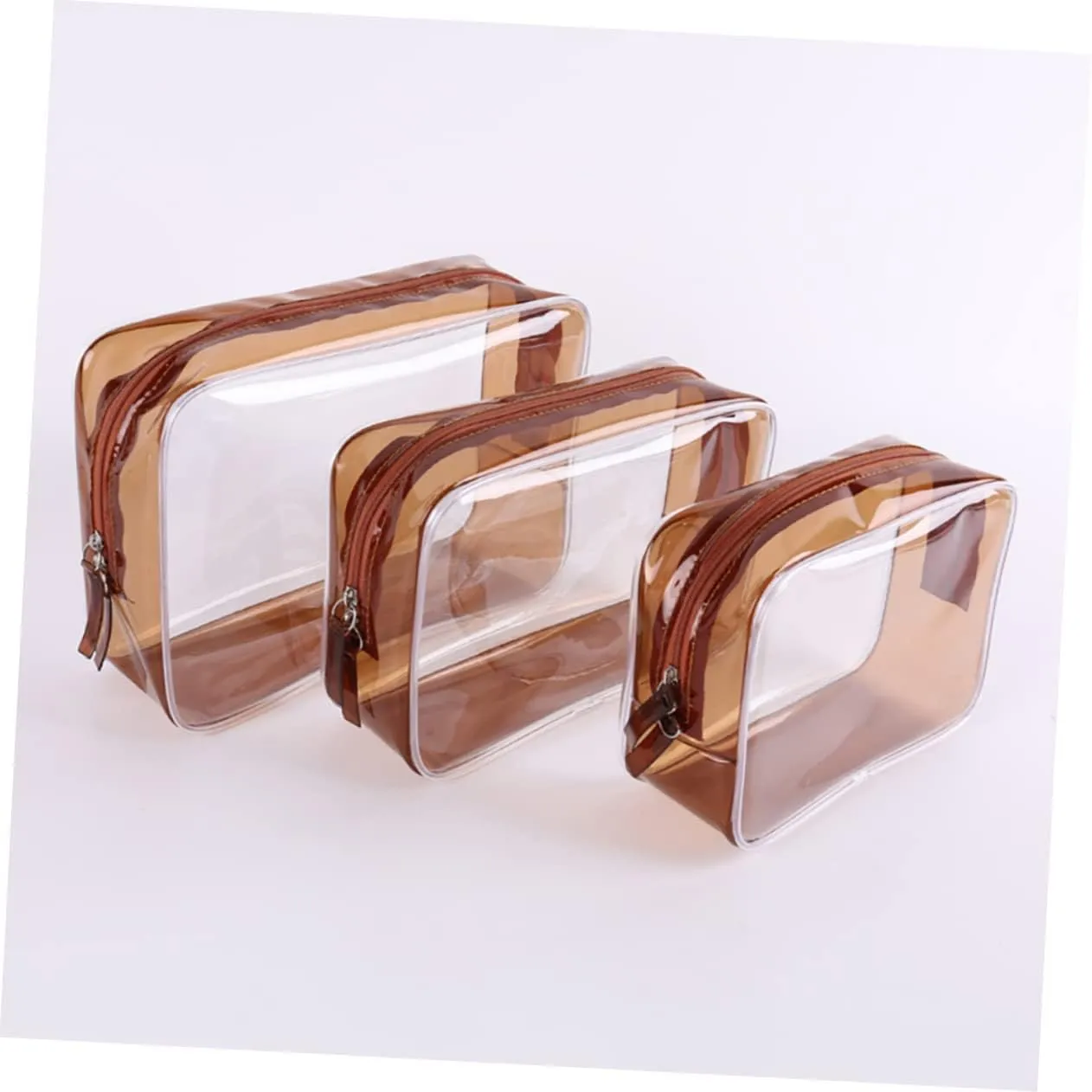 DOITOOL 3pcs Women Organizer Portable High Toiletry Wallet Waterproof PVC for Bag Make Wash Cosmetic Home, Coffee, Size 2