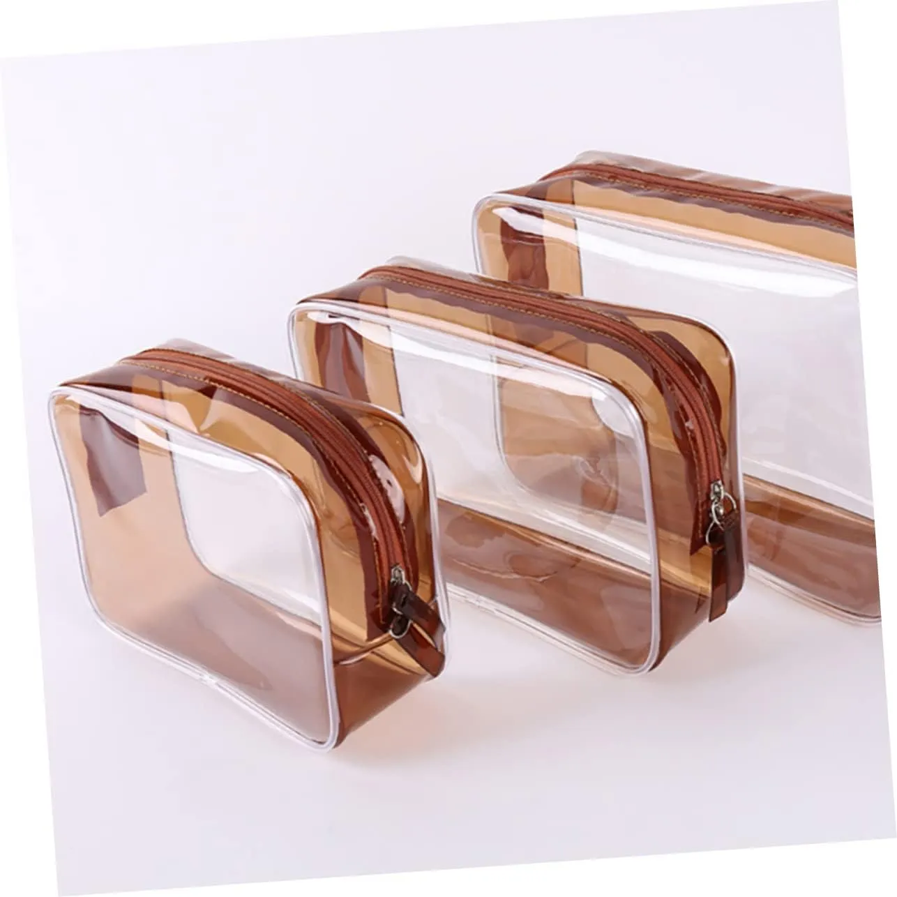 DOITOOL 3pcs Women Organizer Portable High Toiletry Wallet Waterproof PVC for Bag Make Wash Cosmetic Home, Coffee, Size 2