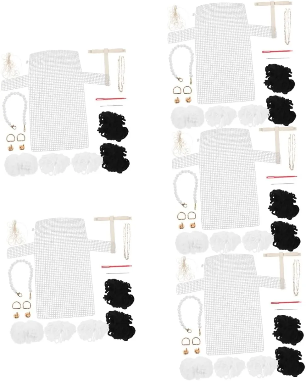DOITOOL 5 Sets Handmade Bag Kit Bag Making Materials with Woolen Yarn Imitation Pearls for Present Giving Crafting Fun Capacity for Essentials