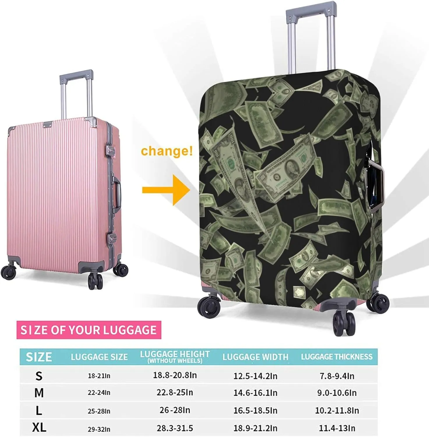 Dollar Sign Money Print Luggage Cover For Suitcases, Elastic Travel Bag For Luggage, Stylish Design