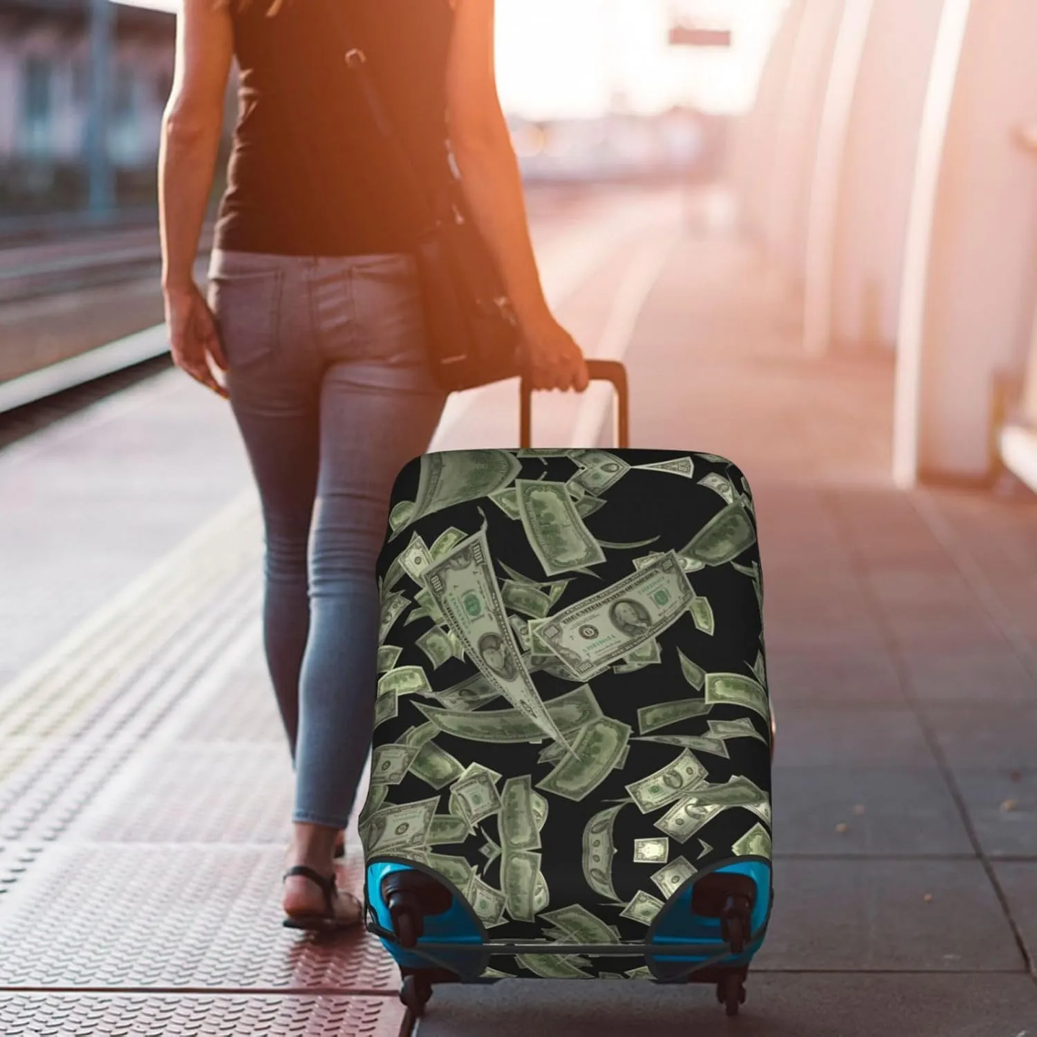 Dollar Sign Money Print Luggage Cover For Suitcases, Elastic Travel Bag For Luggage, Stylish Design