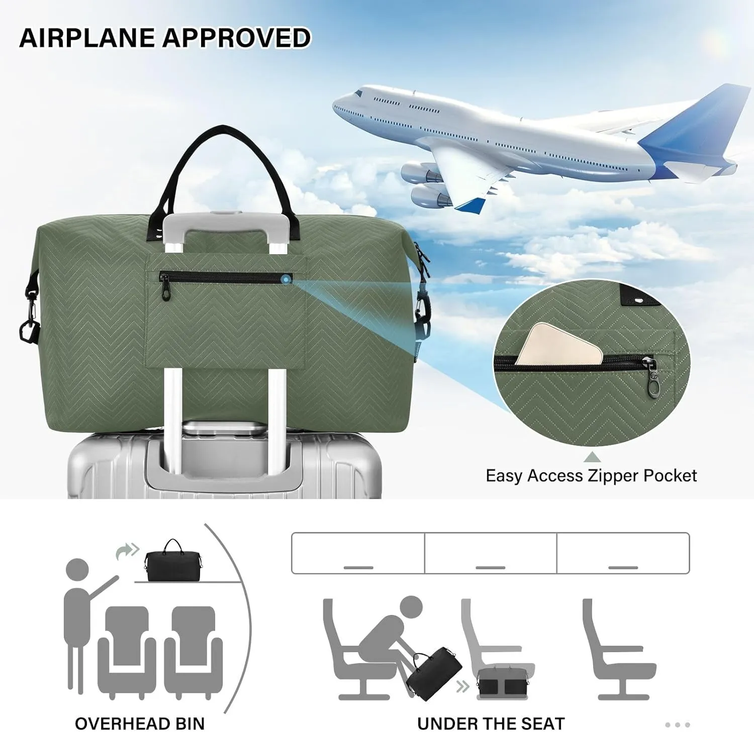 DOMIKING Earthy Green Personalized Duffel Bag Foldable Weekender Bag Overnight Bags for Women Men Custom Sport Gym Bag with Toiletry Bag for Weekend Business Trip, 2 Pcs