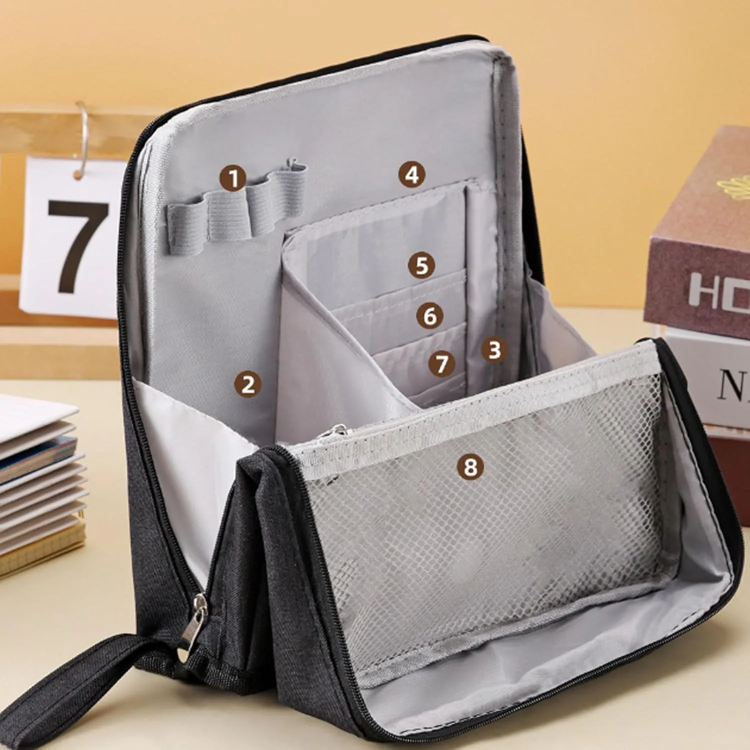Doresty Makeup Bag,Standing Makeup Bag – Portable, Large Capacity,Waterproof,Multi-Purpose Large Capacity Oxford Cloth Standing Makeups Bags,for Daily,Travel (Gray)