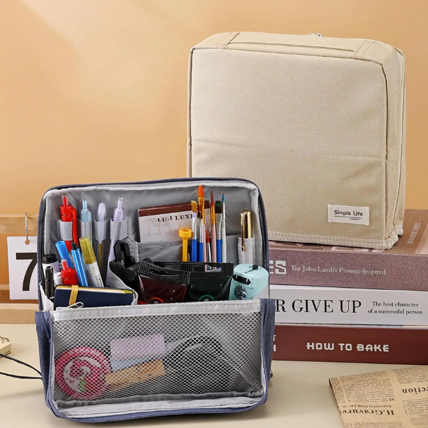 Doresty Makeup Bag,Standing Makeup Bag – Portable, Large Capacity,Waterproof,Multi-Purpose Large Capacity Oxford Cloth Standing Makeups Bags,for Daily,Travel (Gray)