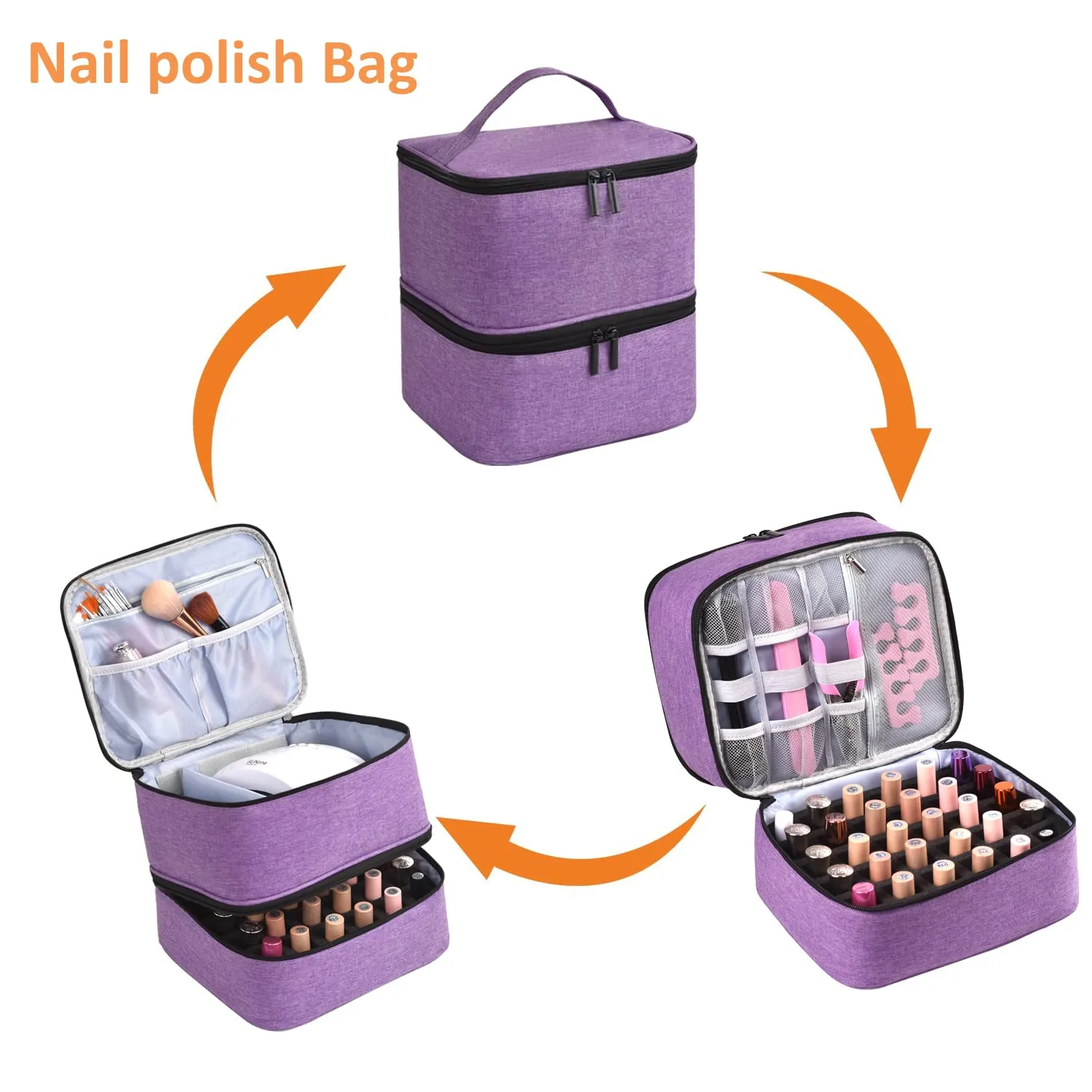 Double-Layer Nail Polish Organizer - Holds 30 Bottles (15 ml) & 1 Nail lamp - Durable Nail Polish Holder with Removable Dividers (15 ml)