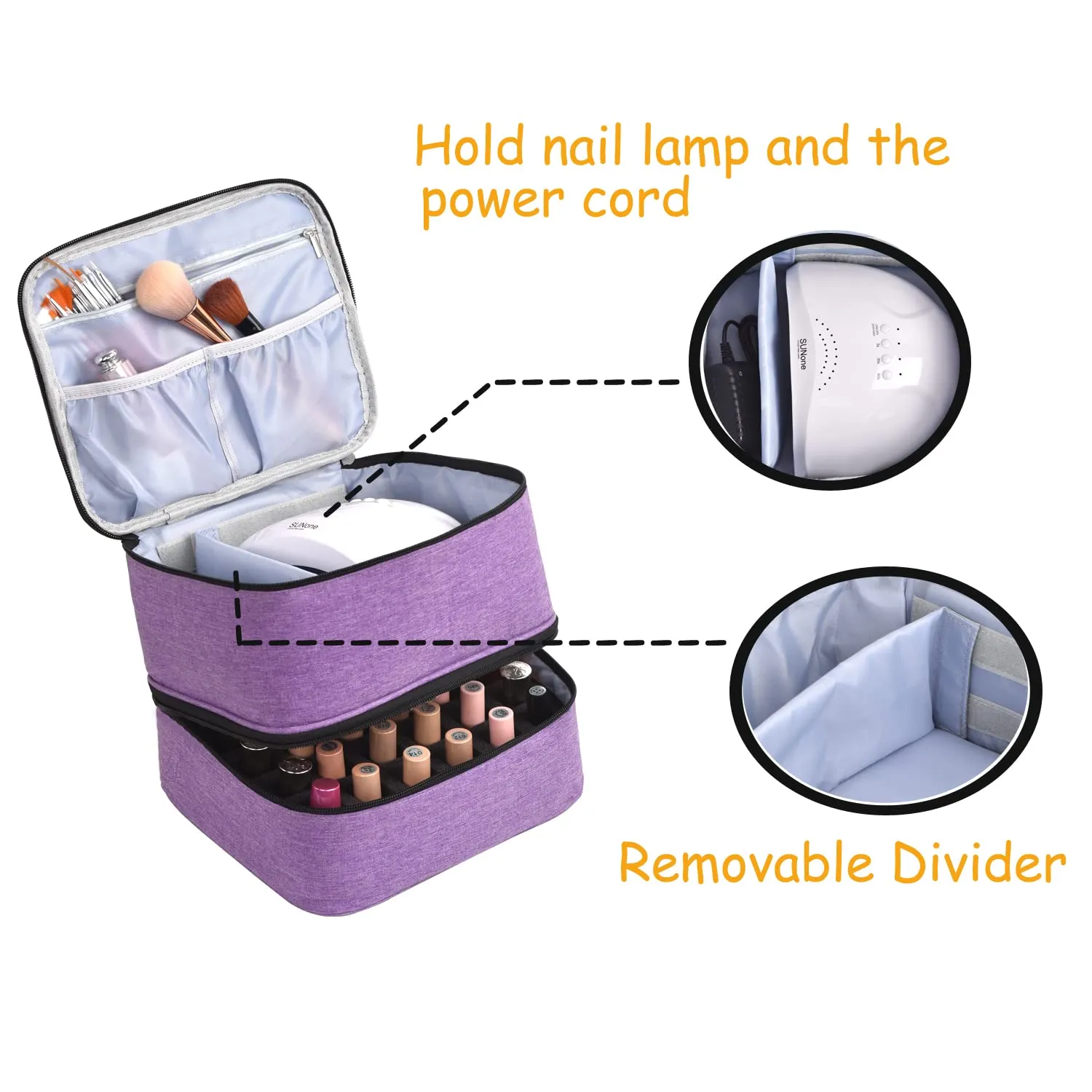Double-Layer Nail Polish Organizer - Holds 30 Bottles (15 ml) & 1 Nail lamp - Durable Nail Polish Holder with Removable Dividers (15 ml)