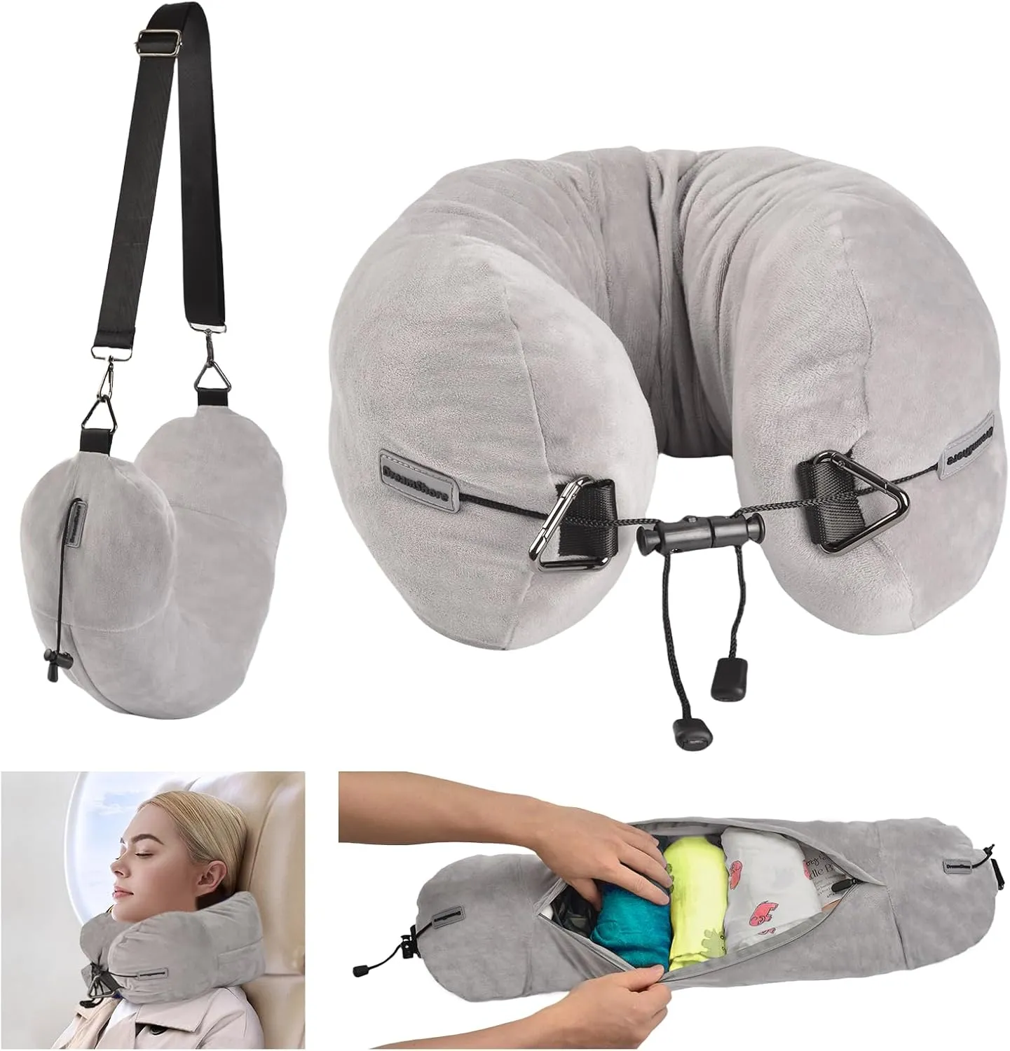 DreamShore Travel Pillow for Extra Luggage: Stuffable Neck Pillow with Adjustable Neck Size | Fits 3  Days of Travel Essentials | Transformable Carry-On Solution | Soft Velvet Cover | No Filler