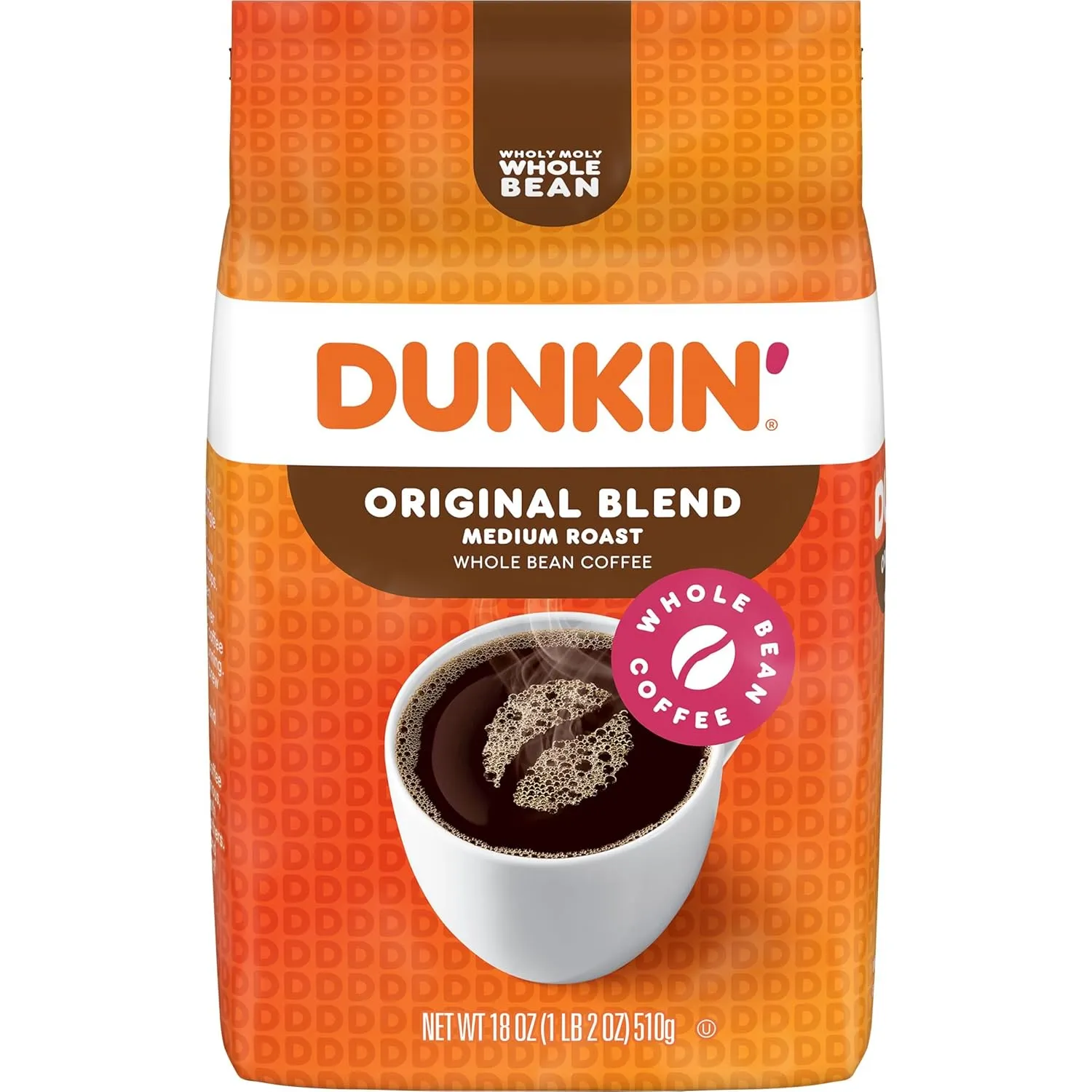 Dunkin' Original Blend Medium Roast Whole Bean Coffee, 18 Ounces (Pack of 6)
