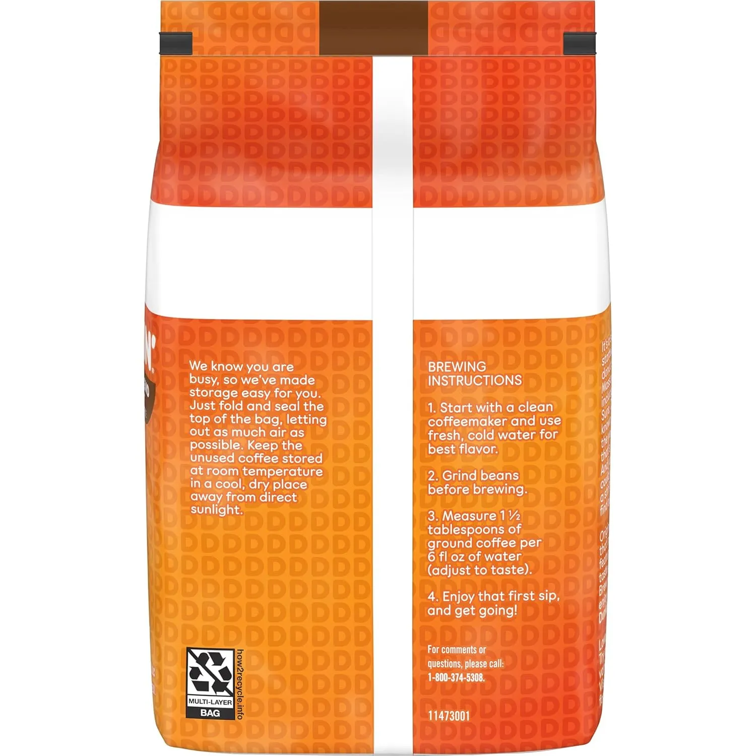 Dunkin' Original Blend Medium Roast Whole Bean Coffee, 18 Ounces (Pack of 6)