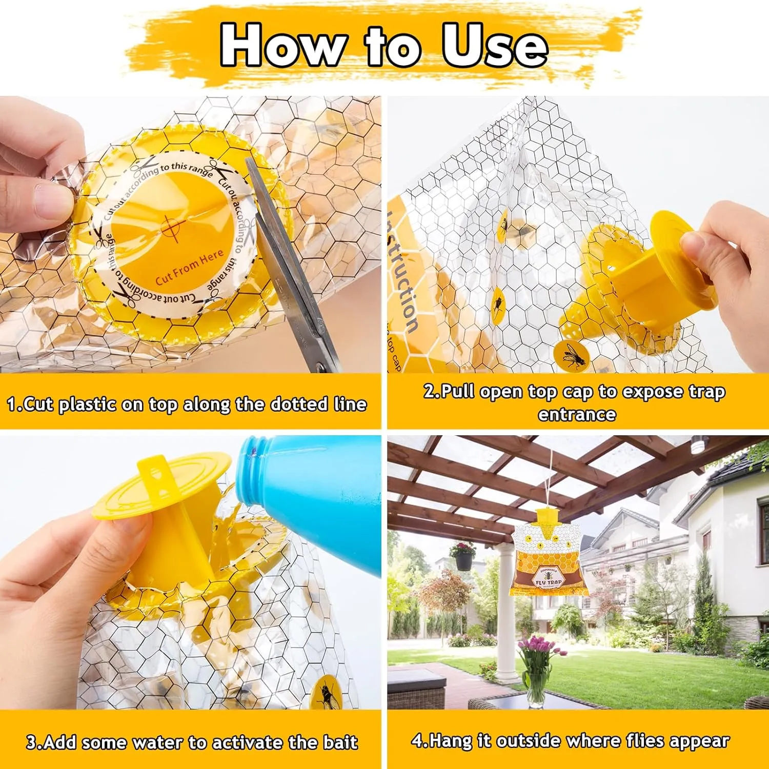 Dwcom 8 Pack Fly Traps Outdoor, Fly Bag with Bait, Effective Fly Killer, Hanging Mosquito Catcher for Indoor/Outdoor Family Farm, Orchard
