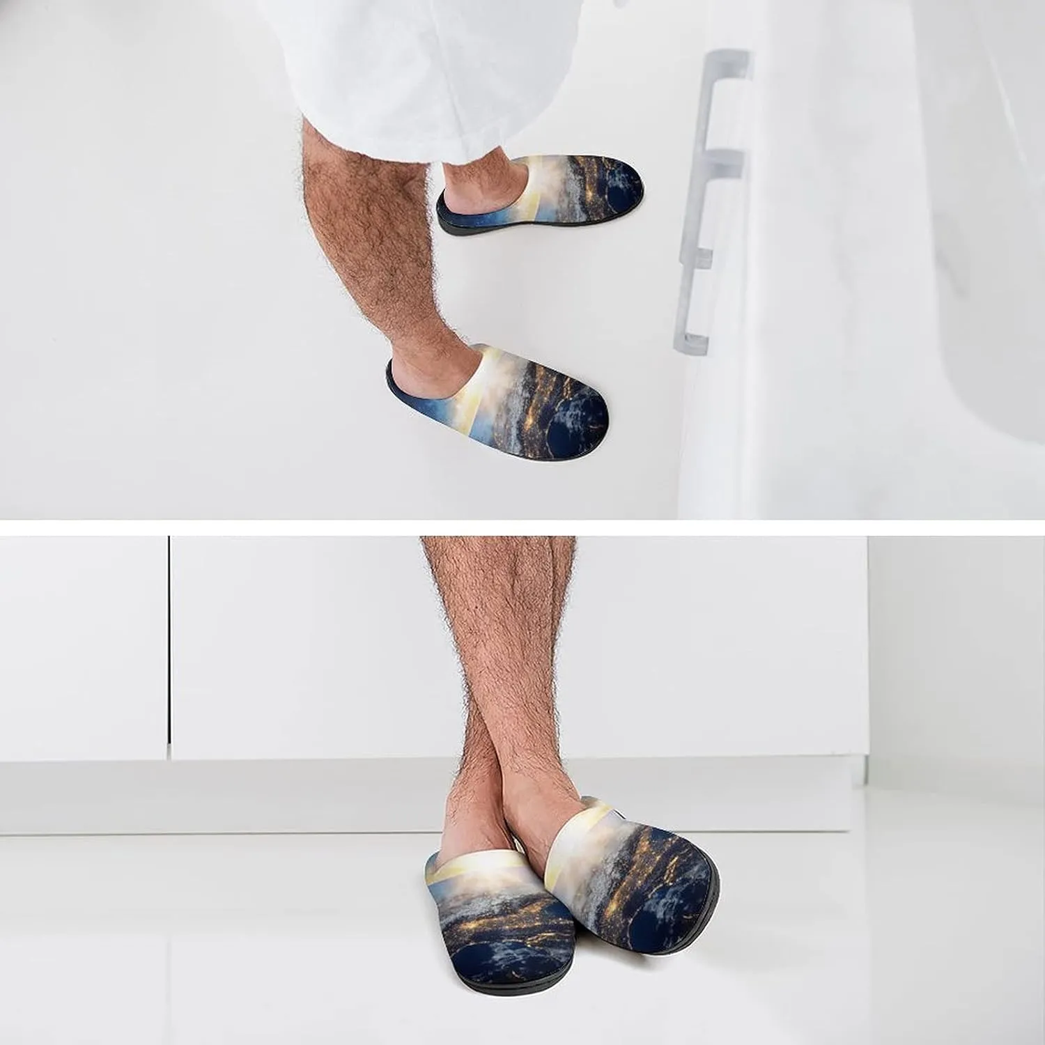 Earth Galaxy Space Men's Home Slippers Warm House Shoes Anti-Skid Rubber Sole for Home Spa Travel