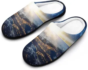 Earth Galaxy Space Men's Home Slippers Warm House Shoes Anti-Skid Rubber Sole for Home Spa Travel