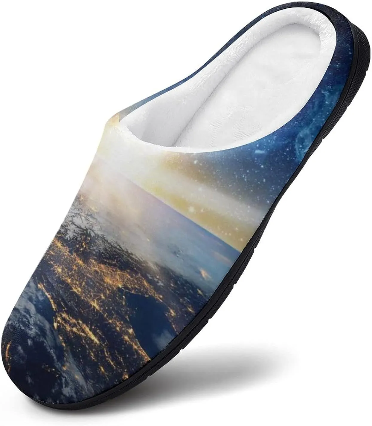 Earth Galaxy Space Men's Home Slippers Warm House Shoes Anti-Skid Rubber Sole for Home Spa Travel