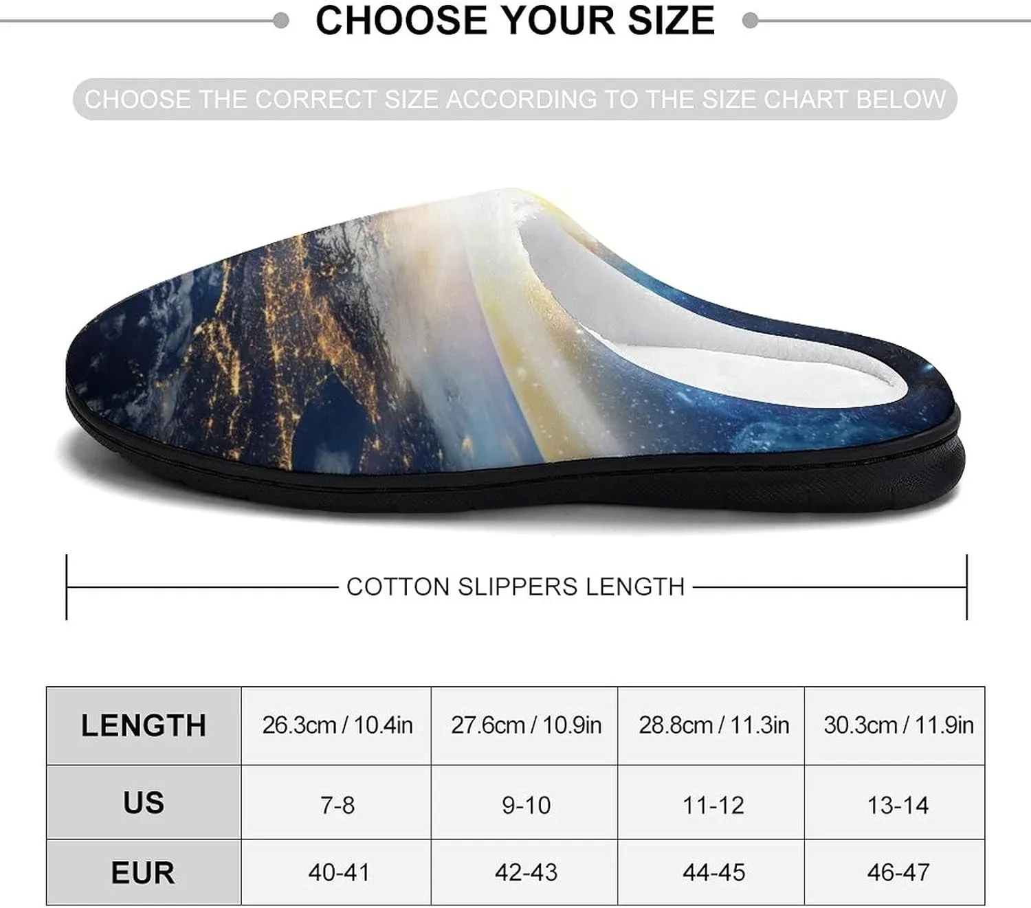 Earth Galaxy Space Men's Home Slippers Warm House Shoes Anti-Skid Rubber Sole for Home Spa Travel