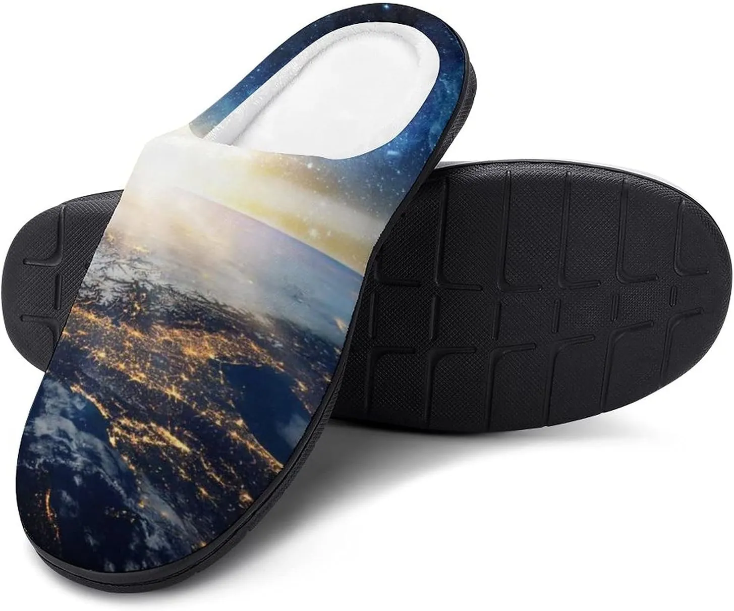 Earth Galaxy Space Men's Home Slippers Warm House Shoes Anti-Skid Rubber Sole for Home Spa Travel