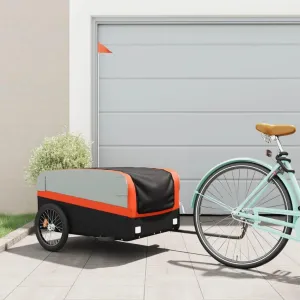 Easily Transport Goods with Sturdy Bike Trailer, Heavy-Duty Iron Frame, Includes Safety Flag for Visibility, Black and Orange