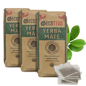 ECOTEAS Organic Yerba Mate Tea Bags – Natural Energy & Detox Herbal Tea – Coffee Alternative - Kosher, Non-GMO, Gluten-Free - 100 Unsmoked Bulk Bags, 8.8 oz (Pack of 3)