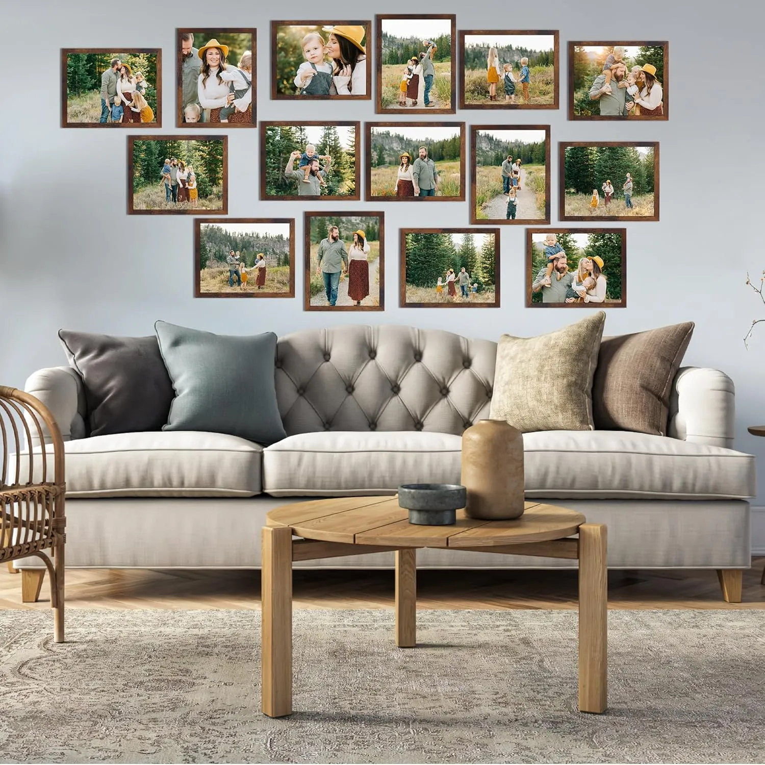 Edenseelake 8x10 Picture Frame Set of 15, Rustic Brown Wood Photo Frame 8 by 10 for Wall or Tabletop Display