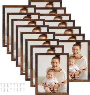 Edenseelake 8x10 Picture Frame Set of 15, Rustic Brown Wood Photo Frame 8 by 10 for Wall or Tabletop Display