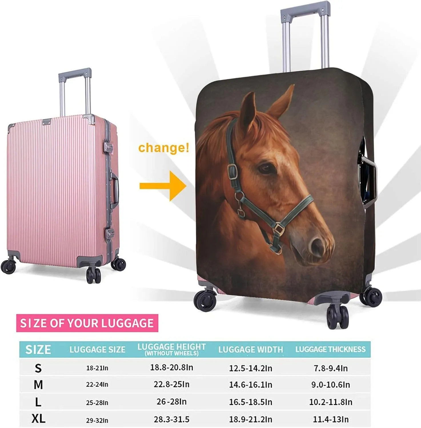 EdNeY Smart Brown Horse Travel Luggage Cover Elastic Anti-scratch Suitcase Cover Protector Spandex Stretch Luggage Baggage Covers Fits 29-32 Inch Luggage,XL
