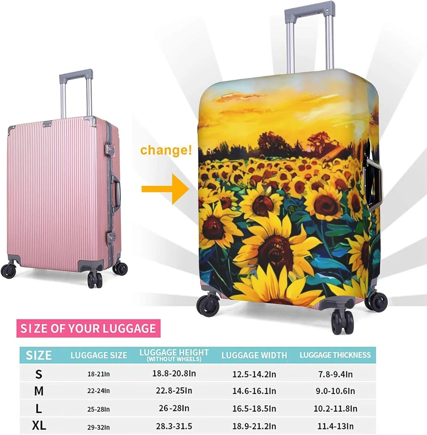 EdNeY Sunflowers Oil Painting Travel Luggage Cover Elastic Anti-scratch Suitcase Cover Protector Spandex Stretch Luggage Baggage Covers Fits 29-32 Inch Luggage,XL