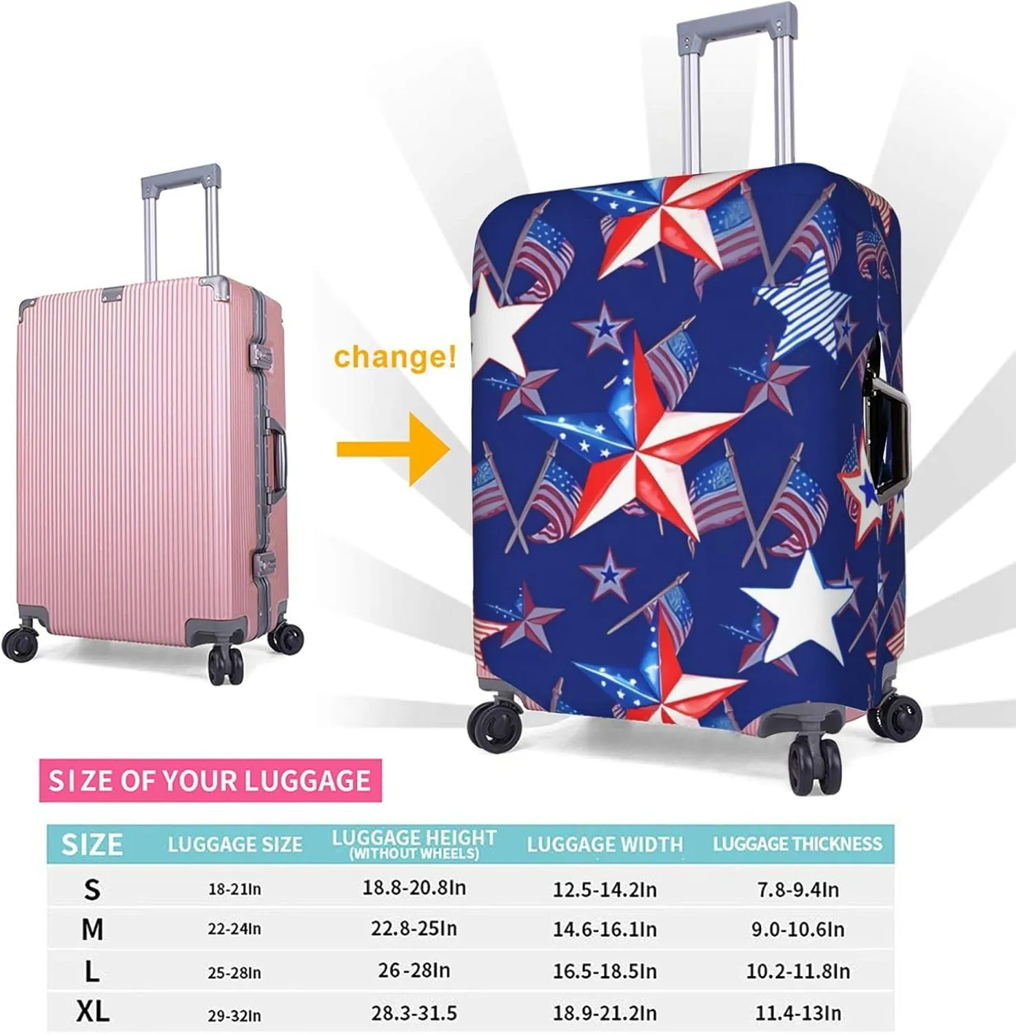 EdNeY Watercolor Memorial Day Stars Flag 4th of July Patriotic Travel Luggage Cover Elastic Anti-scratch Suitcase Cover Protector Spandex Stretch Luggage Baggage Covers Fits 29-32 Inch Luggage,XL