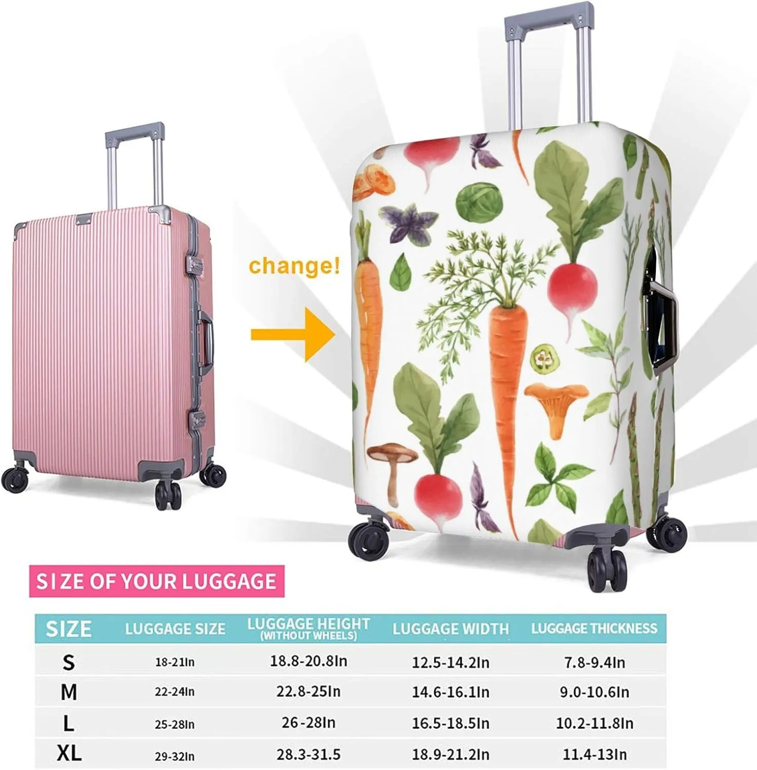 EdNeY Watercolor Vegetables Carrot Cabbage Travel Luggage Cover Elastic Anti-scratch Suitcase Cover Protector Spandex Stretch Luggage Baggage Covers Fits 29-32 Inch Luggage,XL