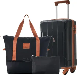 Effortless Travel with Hardshell Luggage Set - 20" Suitcase, Duffel Bag & Toiletry Bag - Black Brown