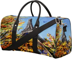 Eiffel Tower Paris France Travel Duffel Bag, Foldable Sport Gym Tote Bag, Waterproof Weekender Overnight Bag with Shoulder Strap, Carry On Luggage Handbag for Men and Women