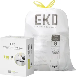 EKO Extra Strong 21 Gallon Large Trash Bags, Heavy-Duty Drawstring Kitchen & Household Garbage Bags (80L), Leak-Resistant, 110 Count, Code G