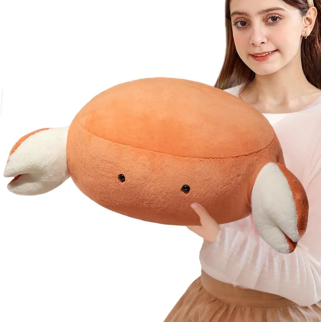 ELAINREN Cuddly Marine Crab Plush Pillow Ultra-Soft Cartoon Crab Stuffed Ocean Toy Fluffy Red Bread Crab Plushie Cushion/19.6''