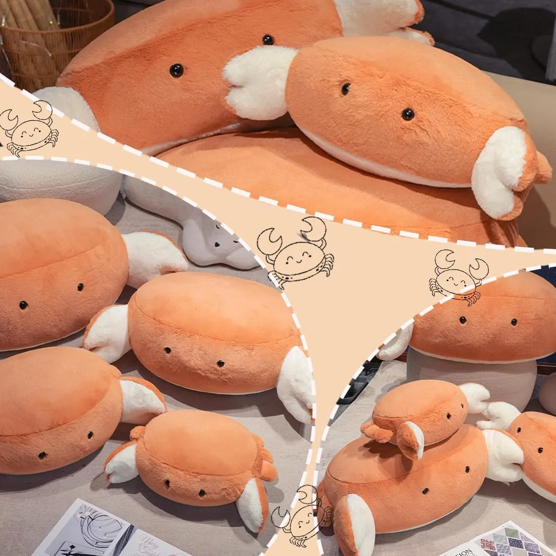 ELAINREN Cuddly Marine Crab Plush Pillow Ultra-Soft Cartoon Crab Stuffed Ocean Toy Fluffy Red Bread Crab Plushie Cushion/19.6''